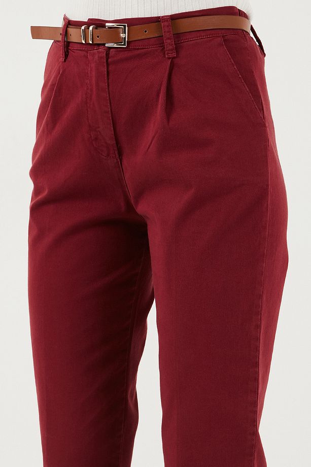 Streç Pamuklu Regular Fit Yüksek Bel Düz Kısa Paça Kemerli Pantolon PANTOLON 668YP5335 - 5