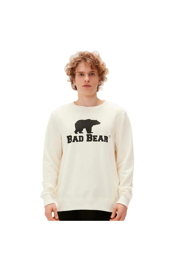 سويت شيرت برقبة دائرية وشعار Badbear باللون البيج