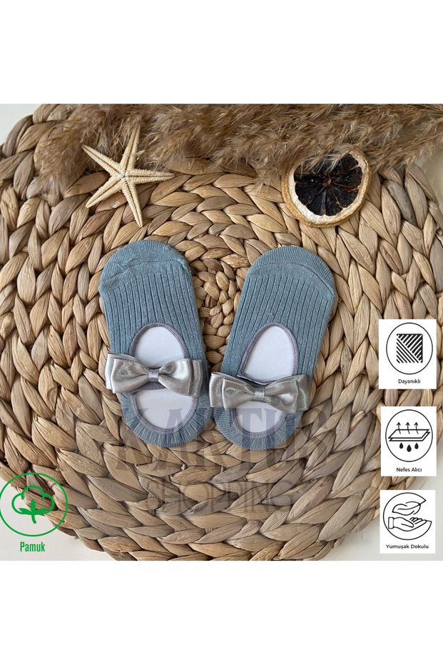 Baby Girl Gray Bow Cotton Ballerina Socks