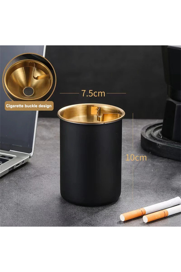 Black Ashtray Stainless Steel Ashtray With Lid Round Windproof Stainless Steel Smokeless Cigar Ashtr