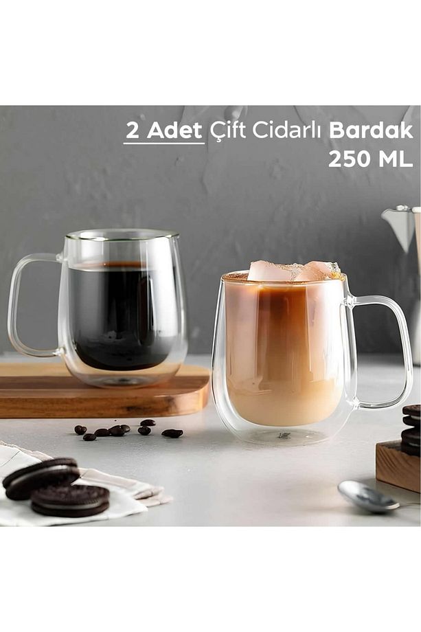 2 Adet Berri Çift Cidarlı 250 ml Kahve Kupası Kupa Bardak - 1