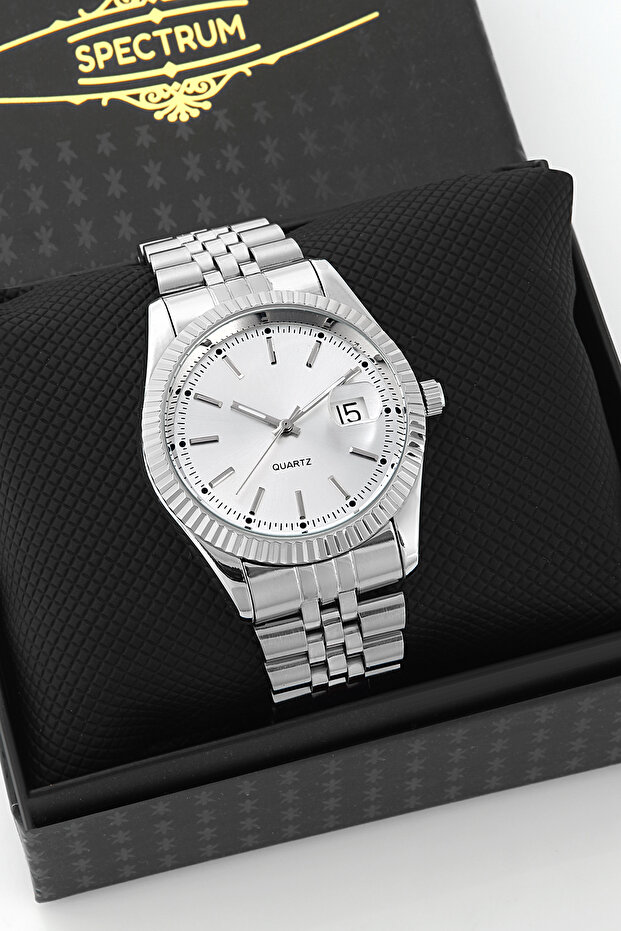 Newera Watch Gümüş Renk Çelik Kordon Takvimli Erkek Kol Saati Babalar Günü Hediyesi Özel Kutulu
