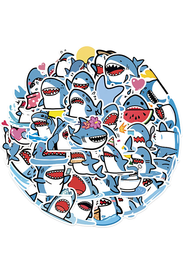 50PCS 50PCS Cute Blue Obesity Shark Stickers Animals Graffiti Decals for Kids DIY Skateboard Guitar
