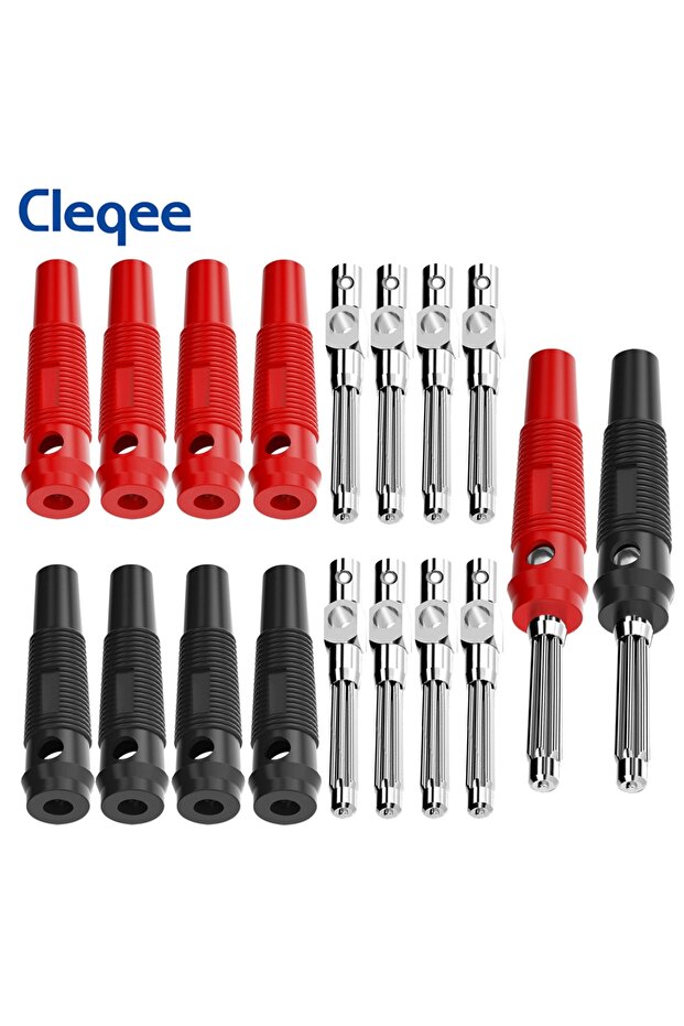 5x أحمر 5x أسود Cleqee 10 قطع 4 مم قابس موزة قابل للتكديس 32 أمبير تيار عالي برغي قفل/لحام نحاسي