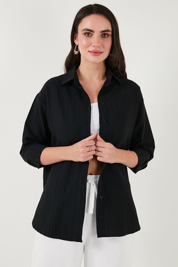 Regular Fit Uzun Kollu Dokulu Gömlek GÖMLEK 6772799 - 5