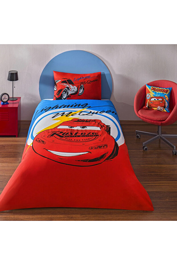 Licensed Disney Cars Mcqueen (100 X 200 Elastic Sheets) Cotton Duvet Cover Set