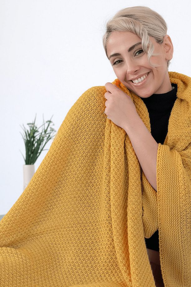 Megy Pirinç Desen Triko Örgü Yumuşak Yatak Örtüsü ve Evde Kullanılabilir Battaniye - 5