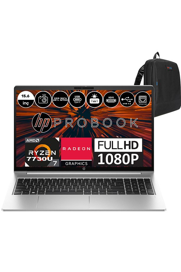 Probook 455 G10 Amd Ryzen 7 7730U 24GB 512GB SSD Windows 11 Home 15.6" Fhd 9G1G8ETH12+ Zetta Çanta - 1