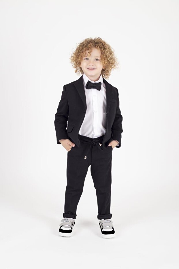 Boys Classic Suit - Bow Tie, Black Slim Fit Special Occasion Combo