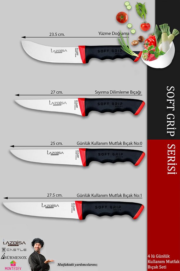 Soft Grip Mutfak Bıçak Seti Et Ekmek Sebze Bıçağı 4 Lü Set Günlük Kullanım ( Mtf-756 ) - 2