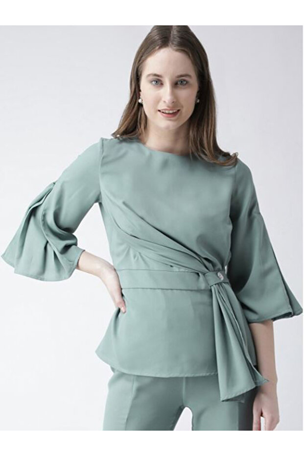 Solid Regular Fit Wrap Front Top - 1