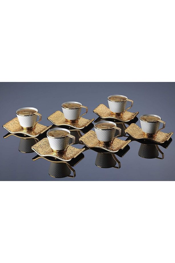 Kahve Fincanı Lokumluk Seti Türk Arap Kahvesi Espresso Fincan Kare Tabak Selçuklu Set 6 Lı Set - 5