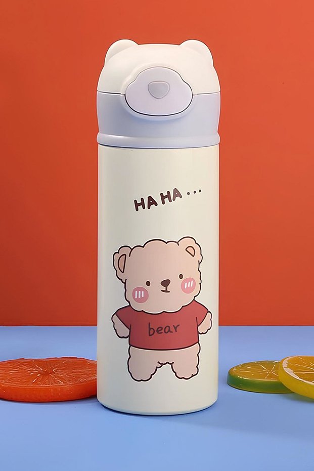 304 Steel Cream Color 480 ml Straw Flask Water Bottle Lid Cin845By