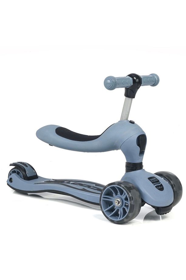 Smart Oturaklı Çocuk Scooter 3 Tekerlekli Led Işıklı Scooter Yükseklik Ayarlı - Mavi - 3