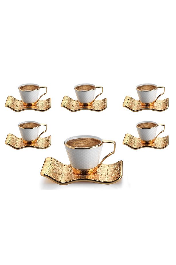 Kahve Fincanı Lokumluk Seti Türk Arap Kahvesi Espresso Fincan Kare Tabak Selçuklu Set 6 Lı Set - 1