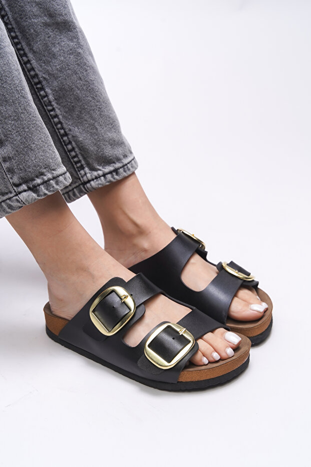 Vylsula Women's Double Buckle Slippers 0012602 Black