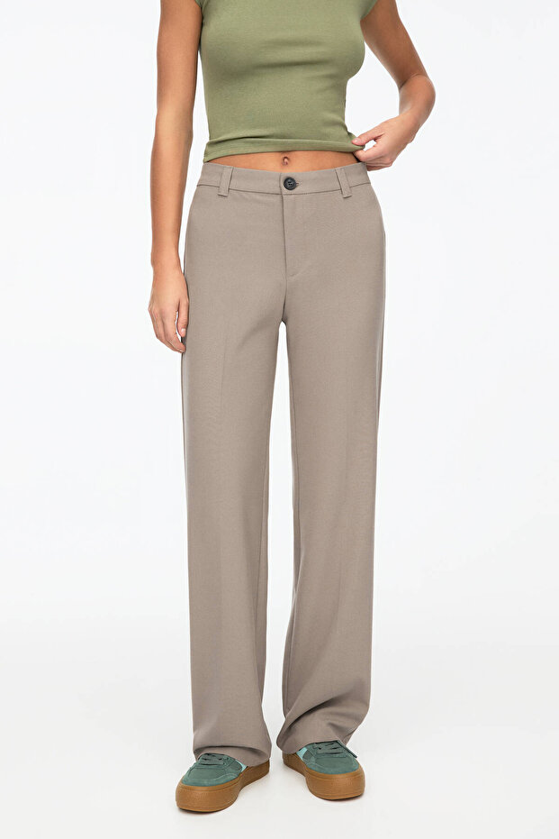 Yüksek bel straight fit kumaş pantolon - 2