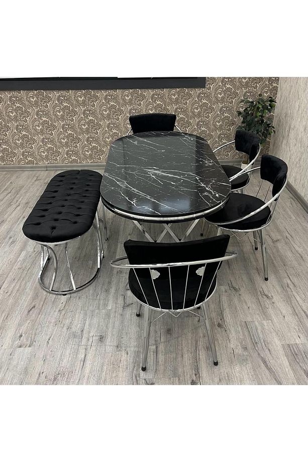 Selenit Mutfak Yemek Masası Takımı- 6 Kişilik Mutfak Masa Sandalye Takımı- Mutfak Masası Takımı - 8