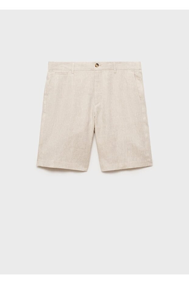 Dar kesim %100 keten bermuda şort - 3