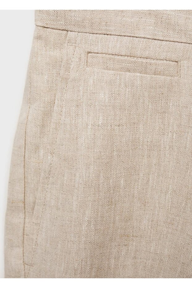 Dar kesim %100 keten bermuda şort - 6