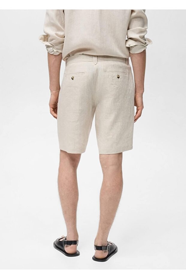 Dar kesim %100 keten bermuda şort - 4