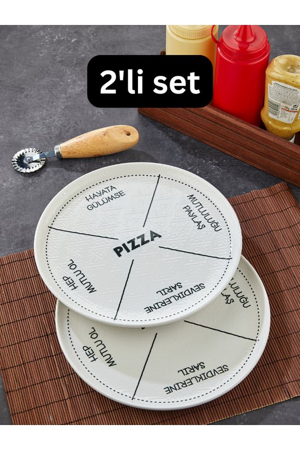 2'li Seramik Pizza Tabağı / servis tabağı / Tabak / Çok amaçlı pizza Tabağı / Kase - 1