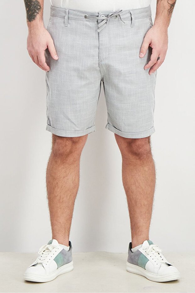 شورت رجالي سادة بقصّة عادية، رمادي - 1