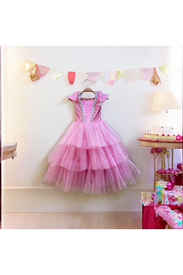 Rachel Pembe Pullu Kabarık Elbise - 1