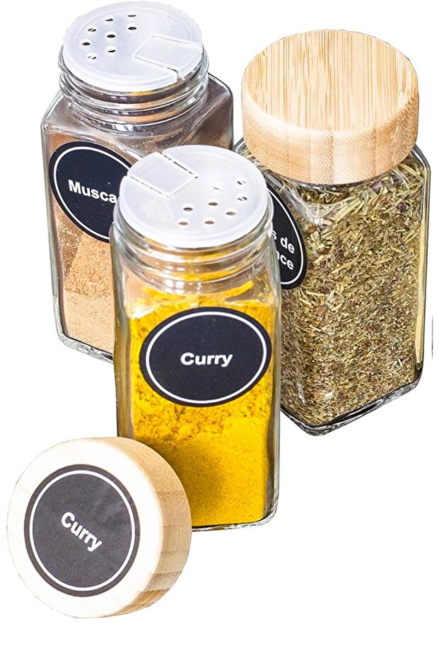 2Pcs Glass Spice Rack Salt Shaker Set with Bamboo Lid 120 ml