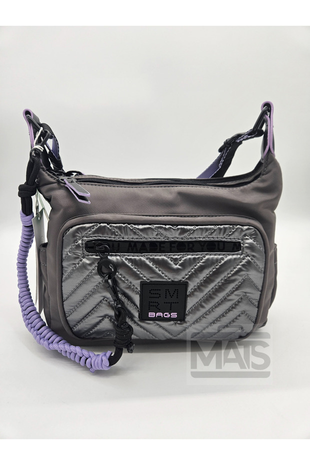 Smart Bags Parachute Satin Fabric Gray Lilac Shoulder Bag