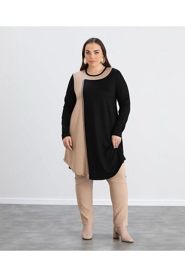 GİYFEST TAŞ DETAYLI ÇAN MODEL İKİ RENK SÜTLÜ KAHVE SİYAH TUNİK - 6