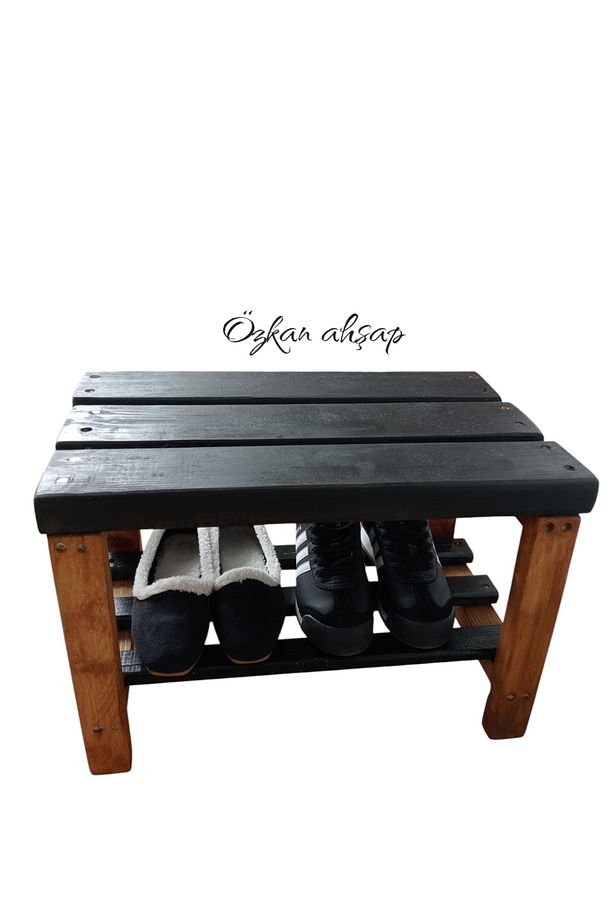 Ahşap Siyah Bench Bank , tabure , oturak , ayakkabılık - 3
