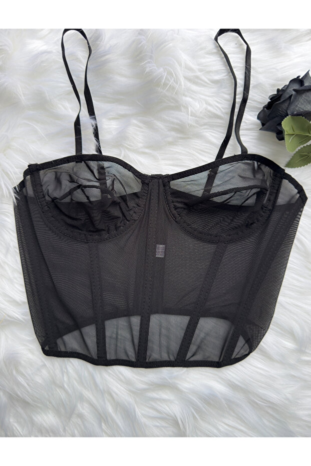 Siyah Transparan Büstiyer - 7