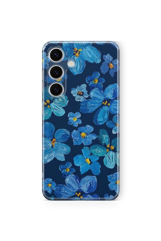 حافظة شفافة مطبوعة بتصميم زهرة زرقاء متوافقة مع هاتف Samsung Galaxy M34 5G