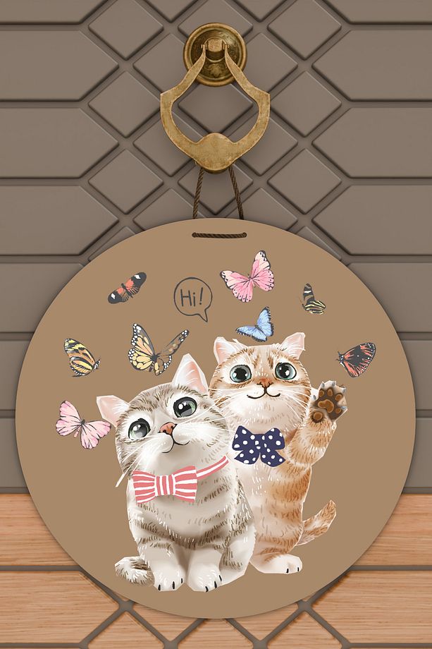 Modern Kapı Süsü Kahverengi Hi Kedi Dış Mekan Kapı Süsü - 1