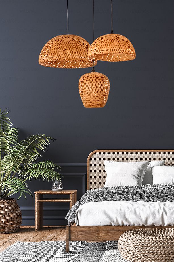 Bohem Bambu Boja Pendant 3 Lü Set Sarkıt Avize Lamba - Iskandinav, Modern, Bohem, Rattan Aydınlatma - 3