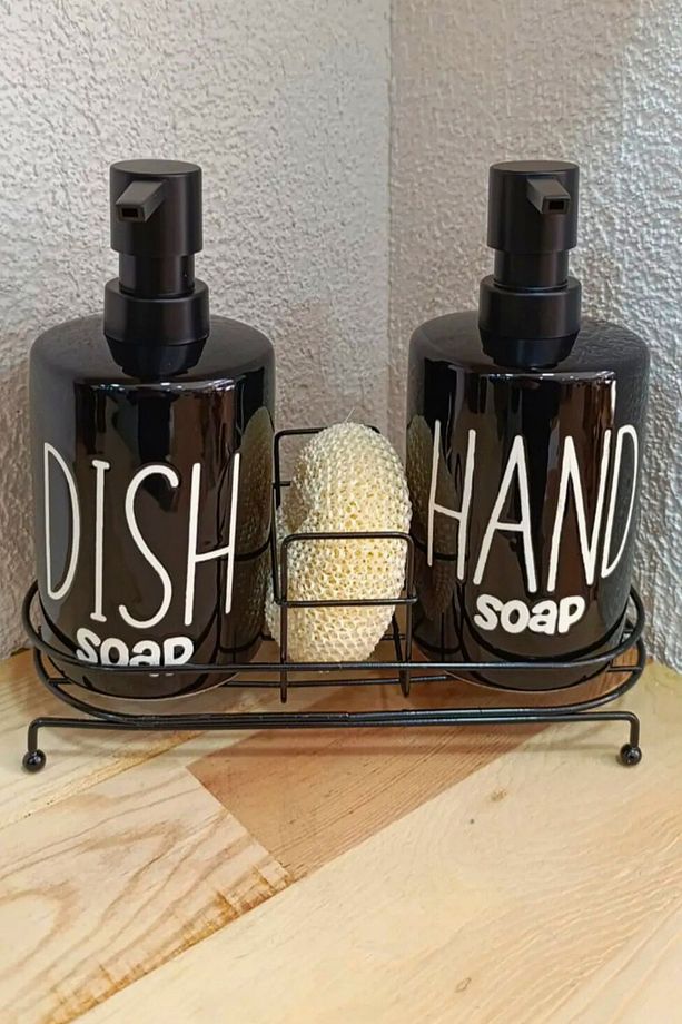 2'li Metal Stantlı ve Süngerli Sıvı Sabunluk Mutfak ve Banyo Seti, Hand and Dish Fenomen Set 500 ML - 4