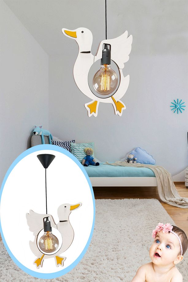 Duck Sevimli Ördek Sarkıt Avize Bebek Çocuk Odası Uçan Ördek Modern Dekoratif Rustik Tekli Avize - 8