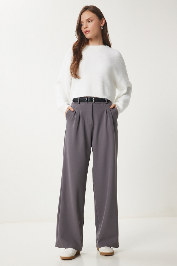 Wide Leg Masculine Woven Trousers Smoked Lhg0001