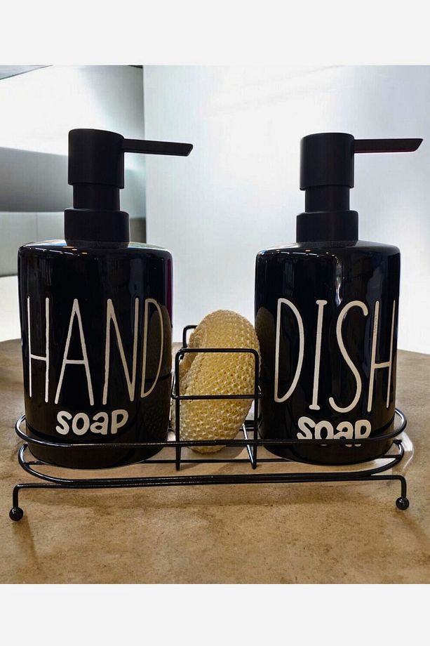2'li Metal Stantlı ve Süngerli Sıvı Sabunluk Mutfak ve Banyo Seti, Hand and Dish Fenomen Set 500 ML - 3