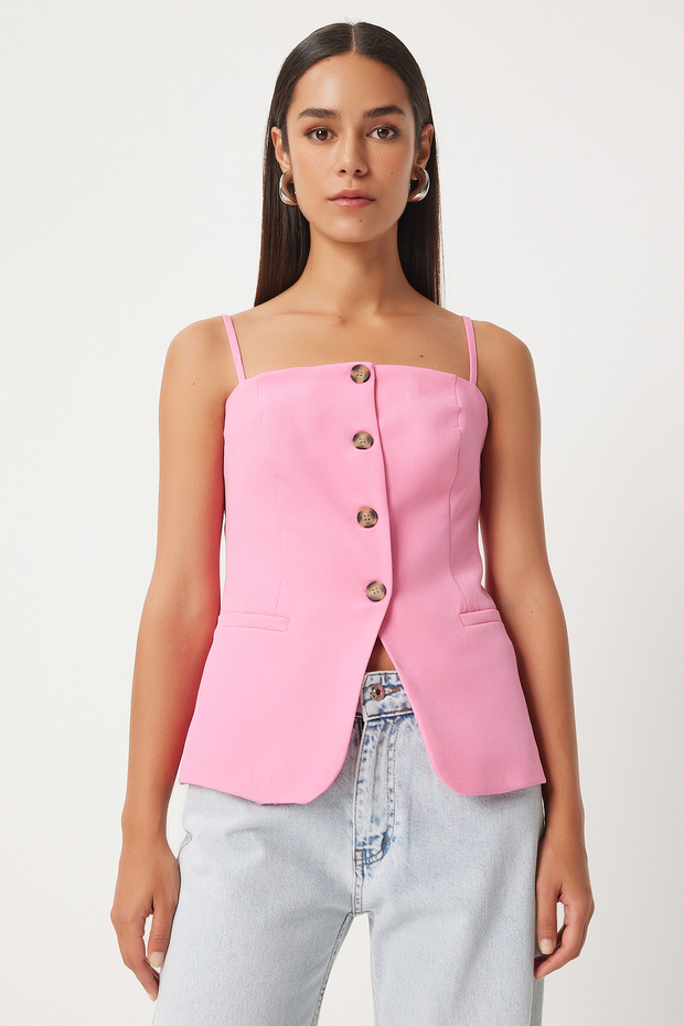 Strap Woven Vest Pink Llv0002