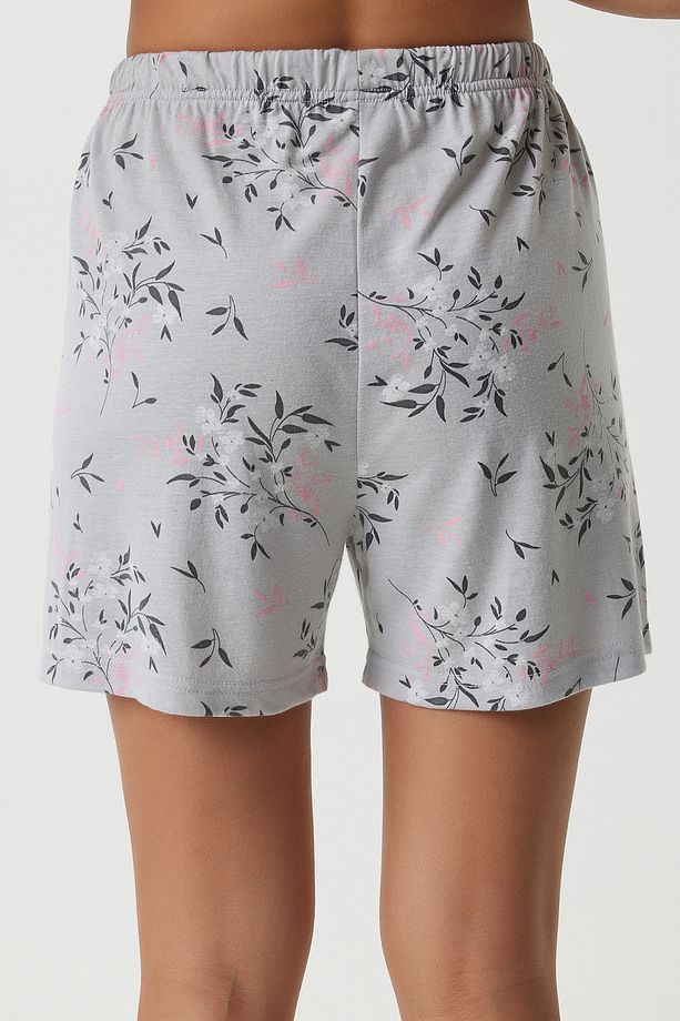 Desenli Viskon Şort Gömlek Pijama Takımı GRİ LEC0001 - 6
