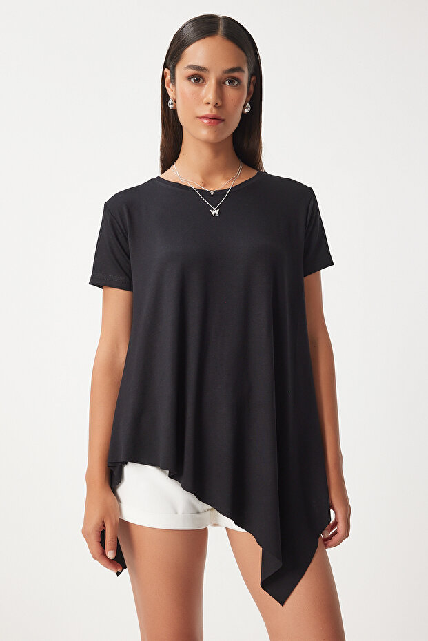 Asymmetric Knitted T-Shirt Black Len0005