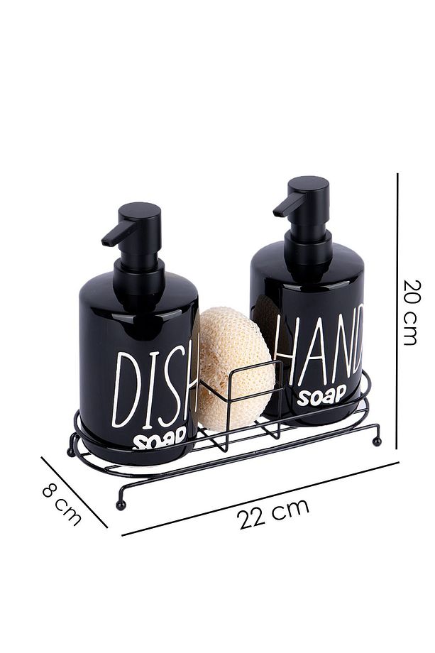 2'li Metal Stantlı ve Süngerli Sıvı Sabunluk Mutfak ve Banyo Seti, Hand and Dish Fenomen Set 500 ML - 2