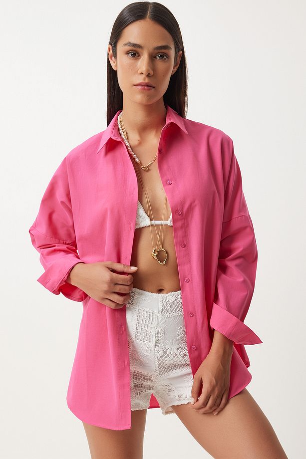 Oversize Basic Gömlek KOYU PEMBE LDD0003 - 2