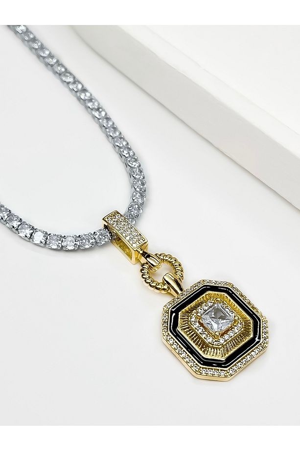 Noir Gold Siyah Mineli Su Yolu Kolye - 2