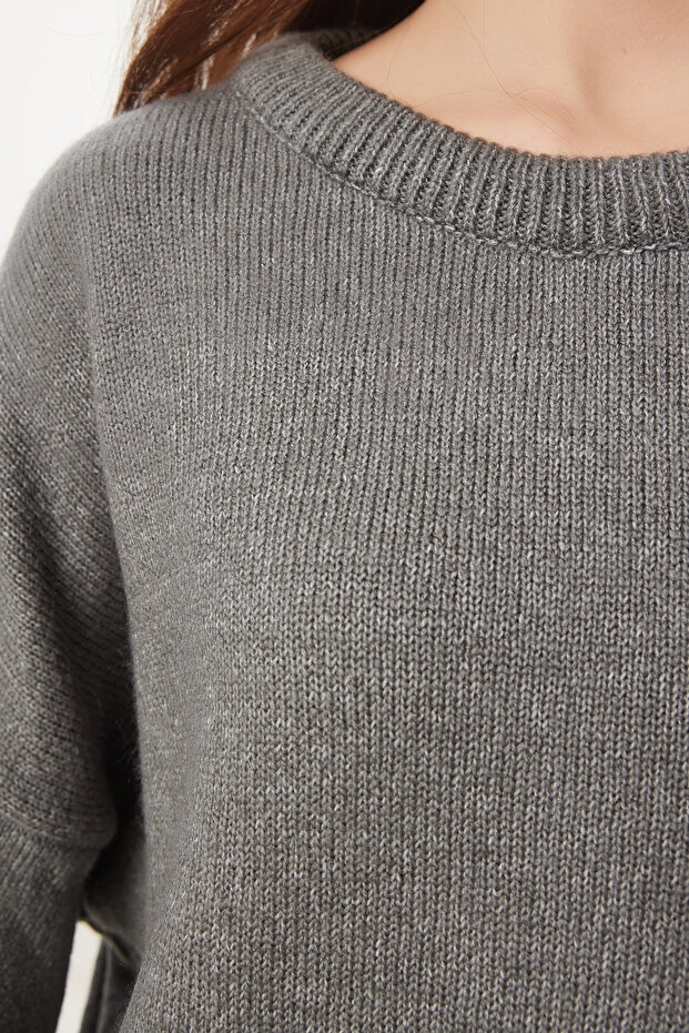 Oversize Basic Triko Kazak GRİ LKB0002 - 5