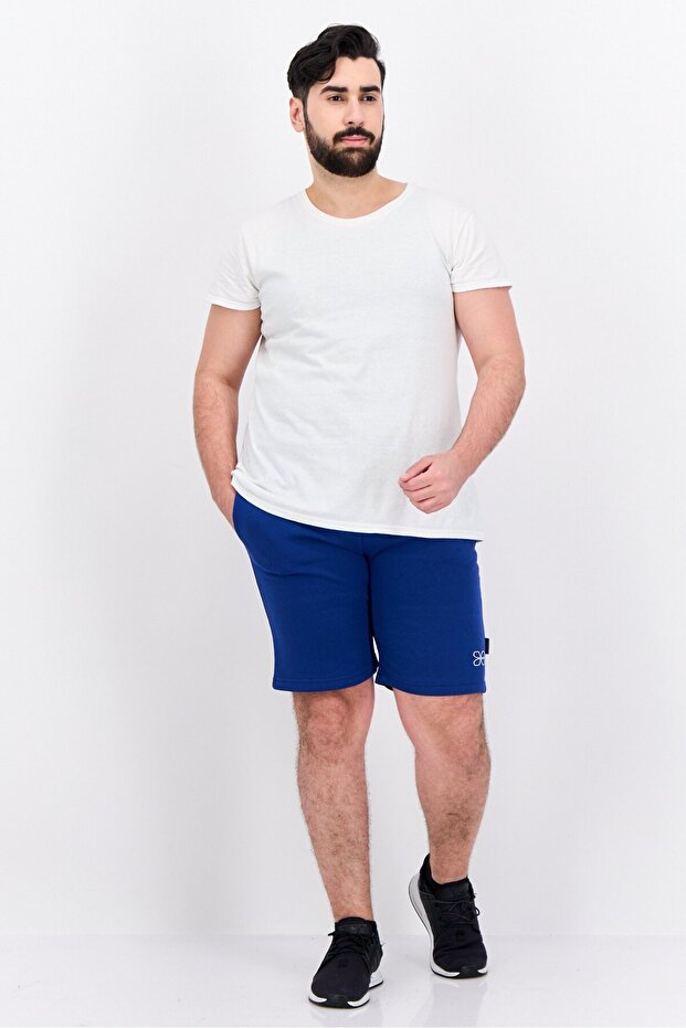 Men Drawstring Brand Logo Basic Shorts, Blue - 4