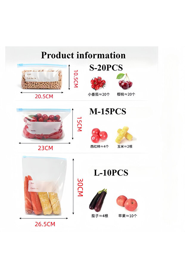 45pcs 45pcs-mixed 45pcs Reusable Zipper Bag Stand Up Zip Shut Plastic Freezer Bag Fruit Vegetable Zi