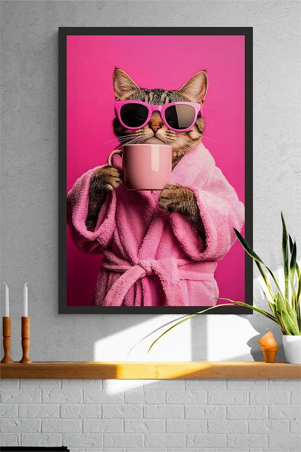 Kedi tasarımlı Çerçeve Görünümlü Mdf Tablo - 1